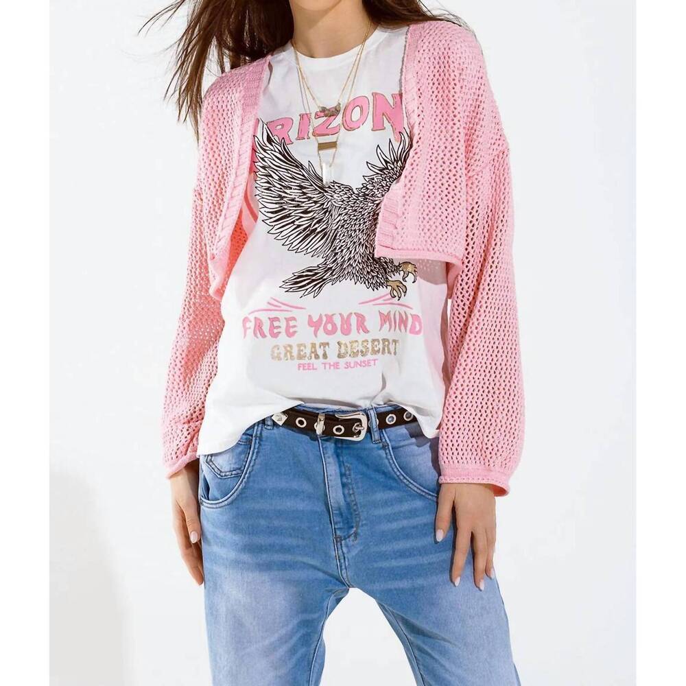 NEW Q2 crochet basic cropped cardigan in pink
